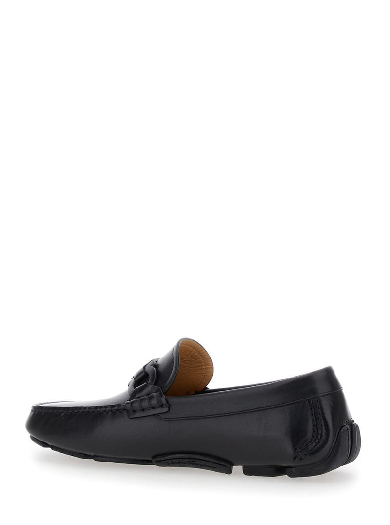 Black Loafers With Ganicini Plaque On The Front In Leather Man