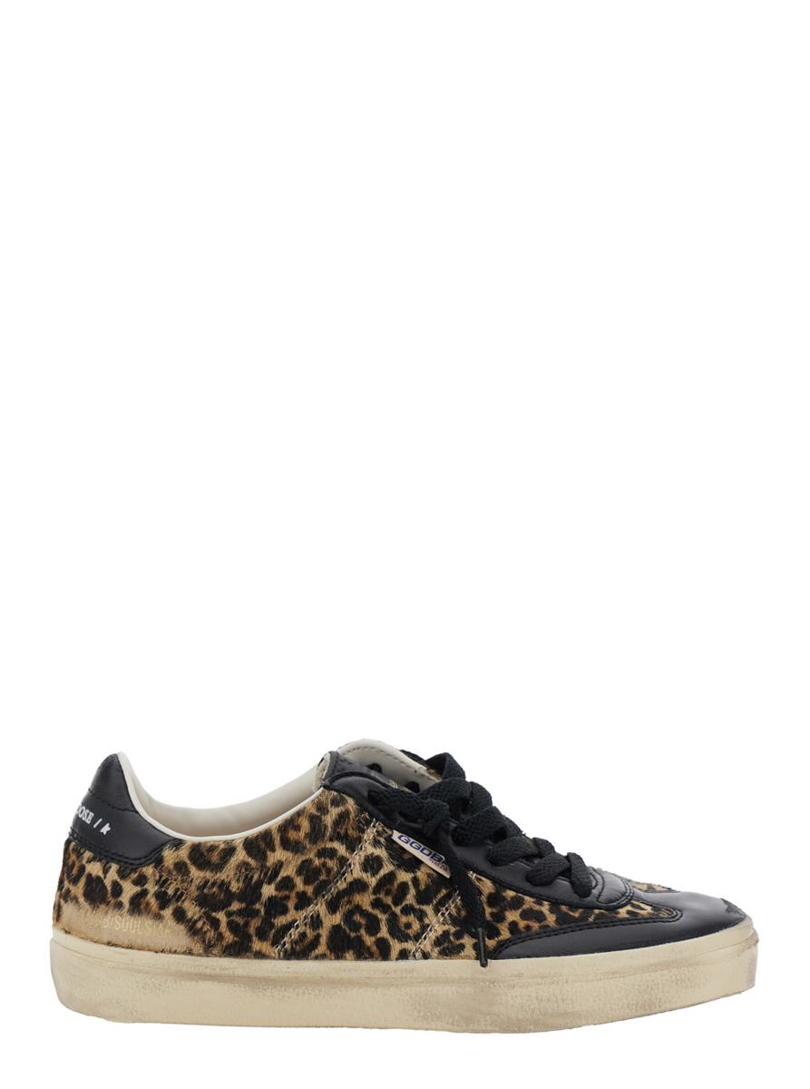 'Soul-Star' Brown Low Top Sneakers With Leopard Prinint And Contrasting Heel With Logo Lettering In Leather Woman