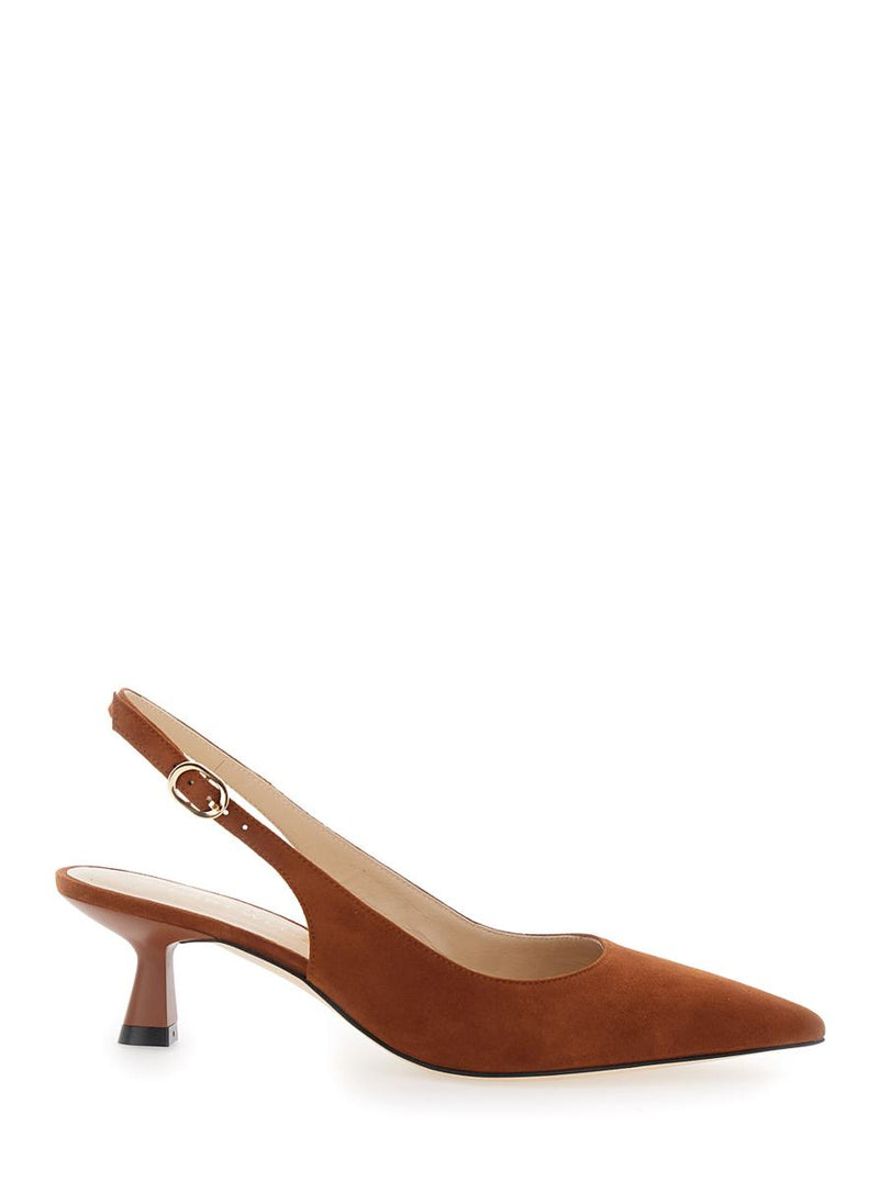 Brown Slingback Pumps With Medium Sculpted Heel In Suede Woman