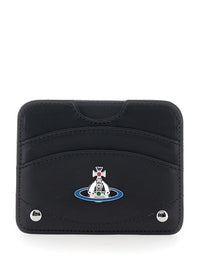 Black Card Holder With Orb Detail On The Front And Stud Embellishments On The Front In Leather Woman