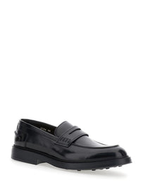 'Adler' Black Slip-On Loafers In Smooth Leather Man