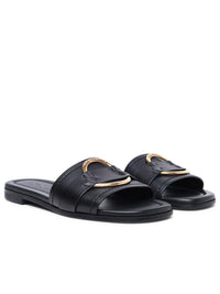 Moncler 'Bell' Black Leather Slippers