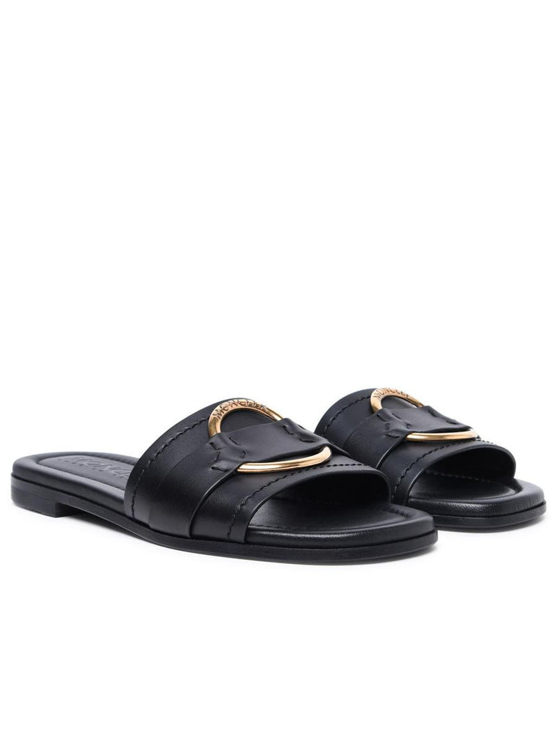 Moncler 'Bell' Black Leather Slippers