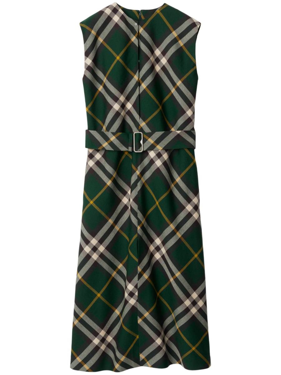 Burberry Check Motif Wool Midi Dress