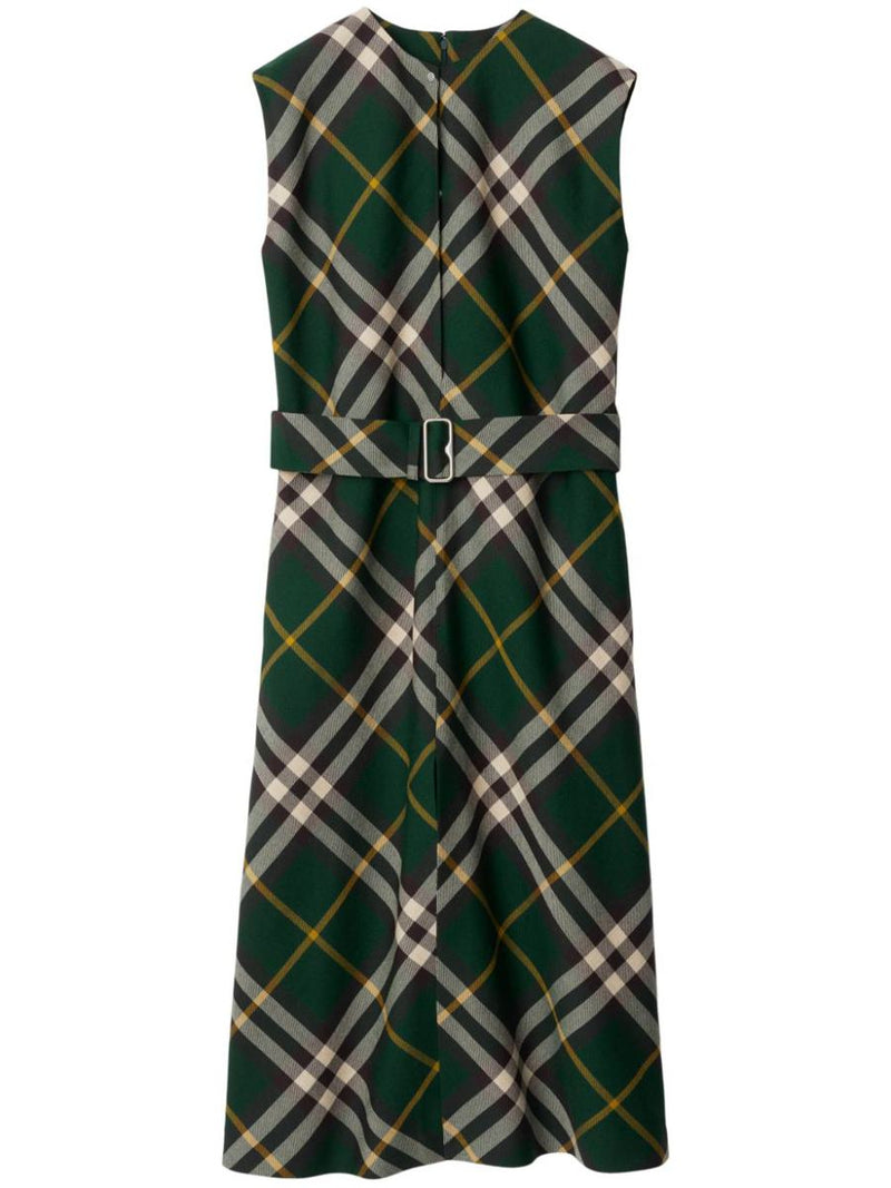 Burberry Check Motif Wool Midi Dress