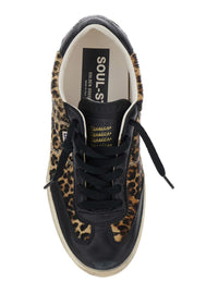 'Soul-Star' Brown Low Top Sneakers With Leopard Prinint And Contrasting Heel With Logo Lettering In Leather Woman