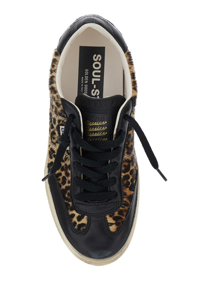 'Soul-Star' Brown Low Top Sneakers With Leopard Prinint And Contrasting Heel With Logo Lettering In Leather Woman