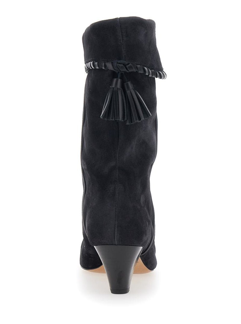 'Dalby' Black Boots With Pointed Toe And Tassel Fringe In Suede Woman