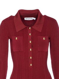Self-Portrait Burgundy Ribbed Knit Midi Dress Clothing