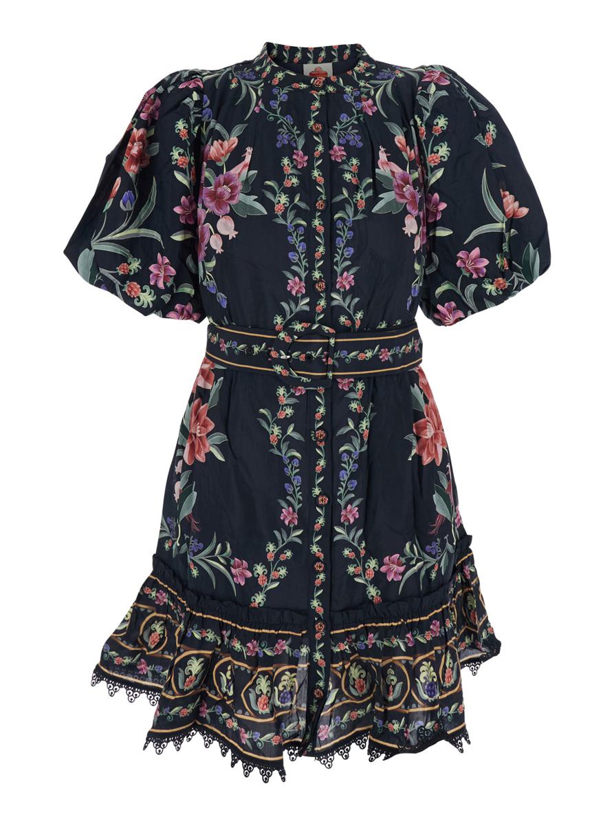 Multicolor Dress With All-Over Floral Pattern And Ruffled Skirt In Fabric Woman