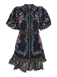 Multicolor Dress With All-Over Floral Pattern And Ruffled Skirt In Fabric Woman