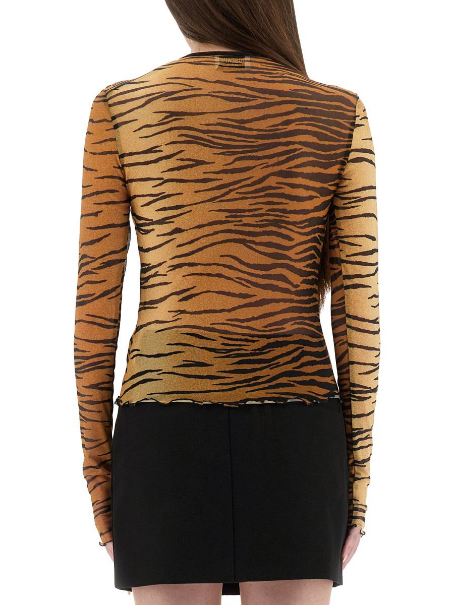 Moschino Jeans Mesh Top With Animal Print
