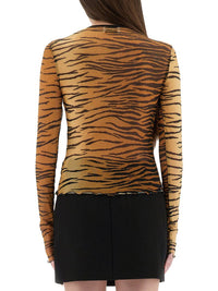 Moschino Jeans Mesh Top With Animal Print