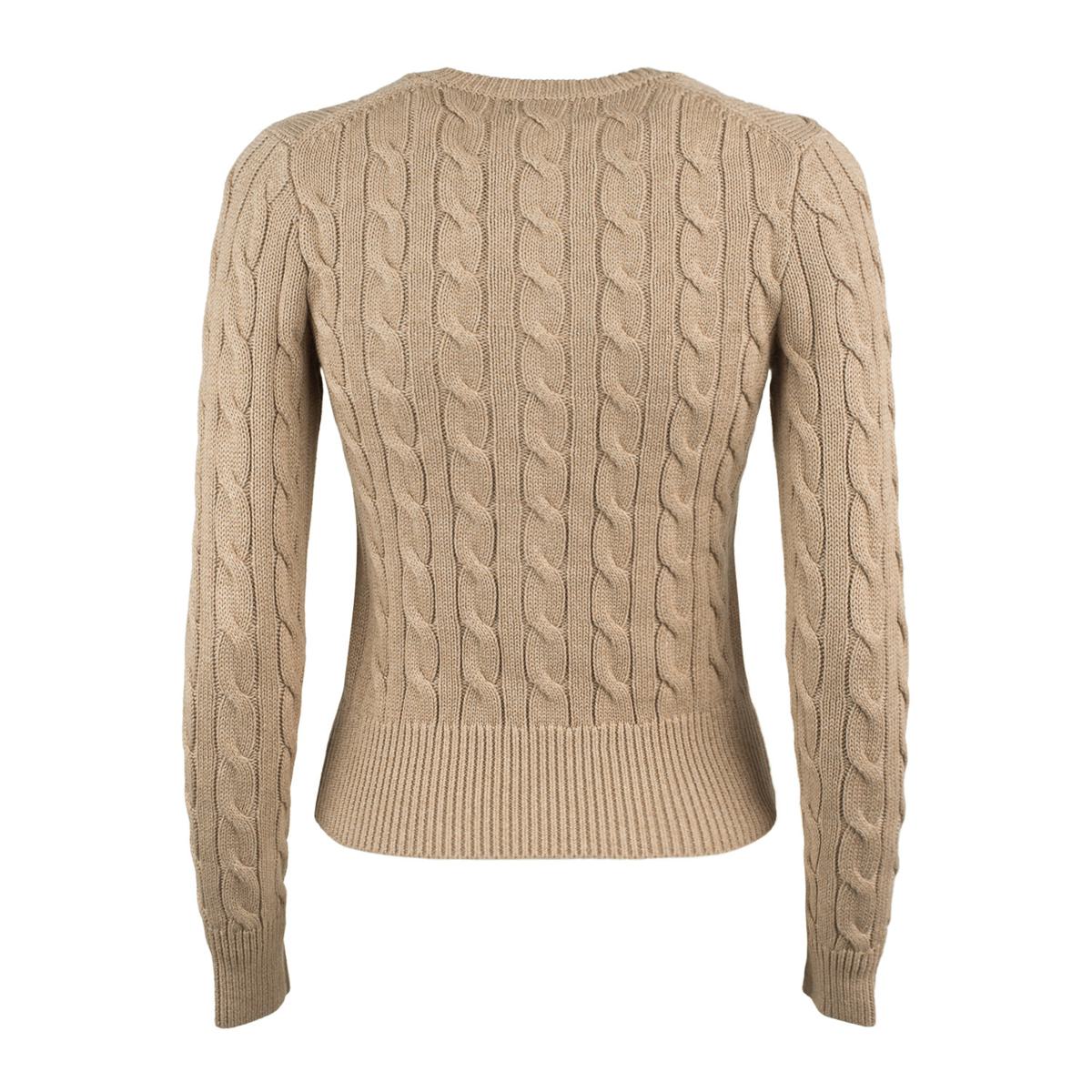 Ralph Lauren Light Saddle Heather Cotton Cable-Knit Crew Neck Cardigan