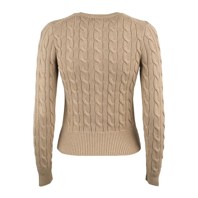 Ralph Lauren Light Saddle Heather Cotton Cable-Knit Crew Neck Cardigan