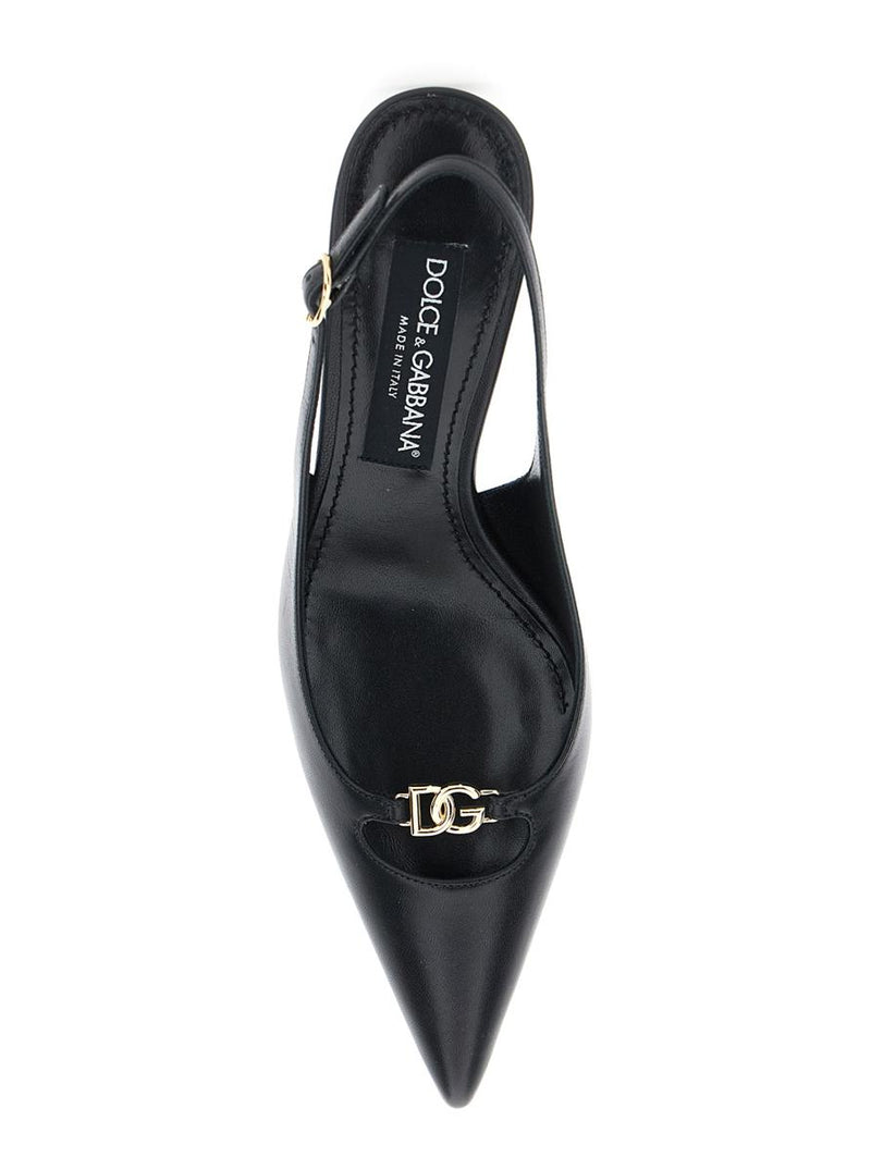 Black Slingback Pumps With Logo Plaque On The Front In Patent Leather Woman