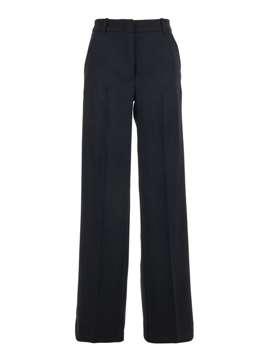 Black Pants With Wide Leg In Wool Stretch Woman