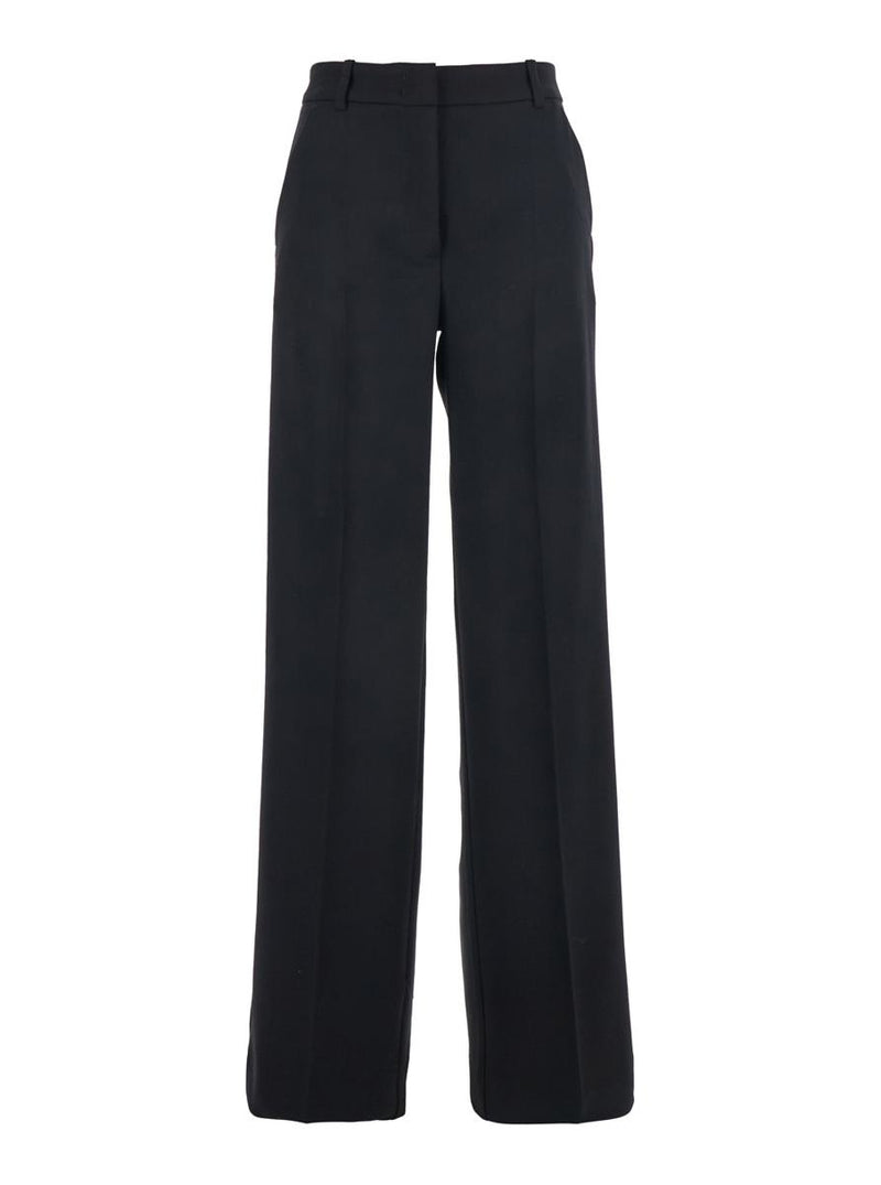 Black Pants With Wide Leg In Wool Stretch Woman