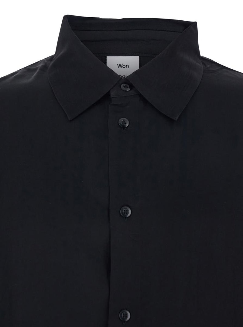 'Adriel' Black Shirt With Classic Collar In Viscose Blend Man