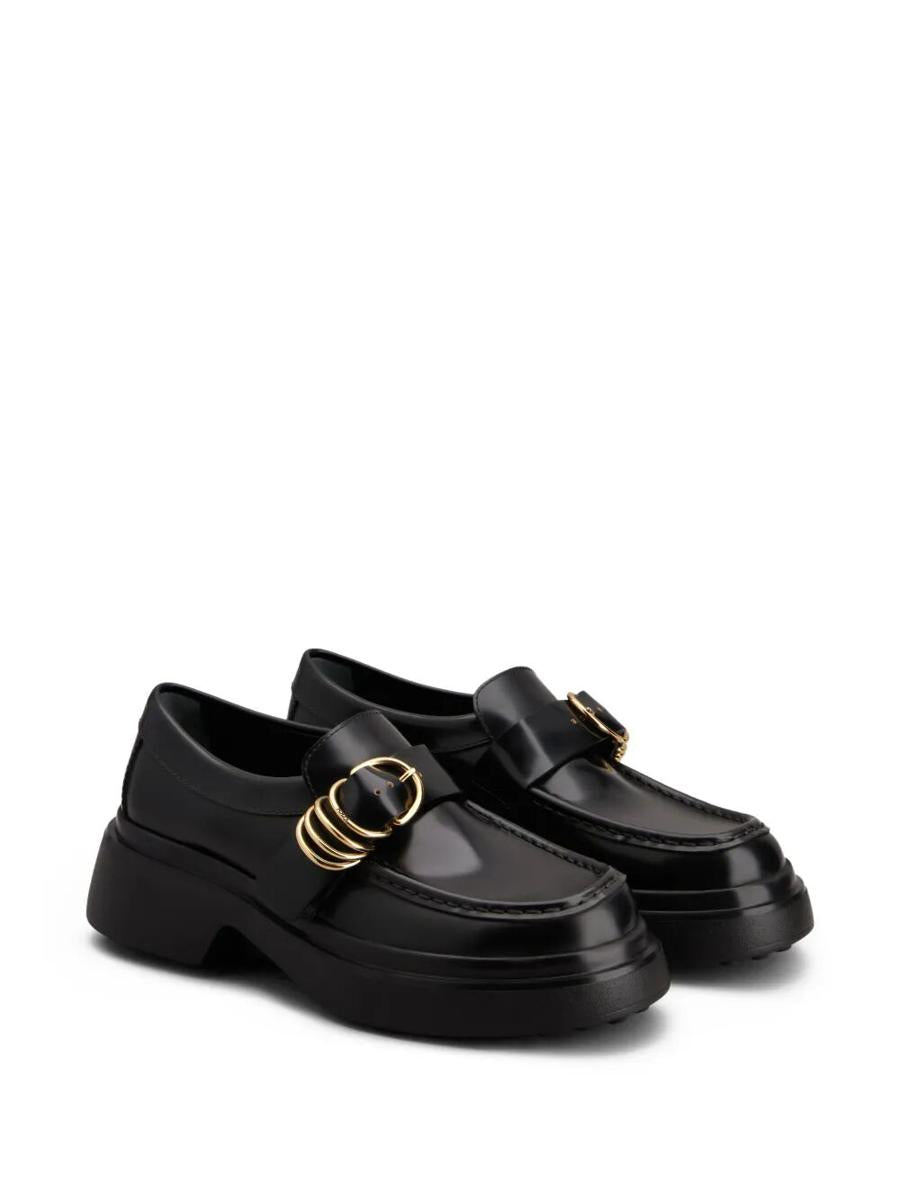Tod'S Leather Chunky Loafers With Metal Buckle And Rings Shoes
