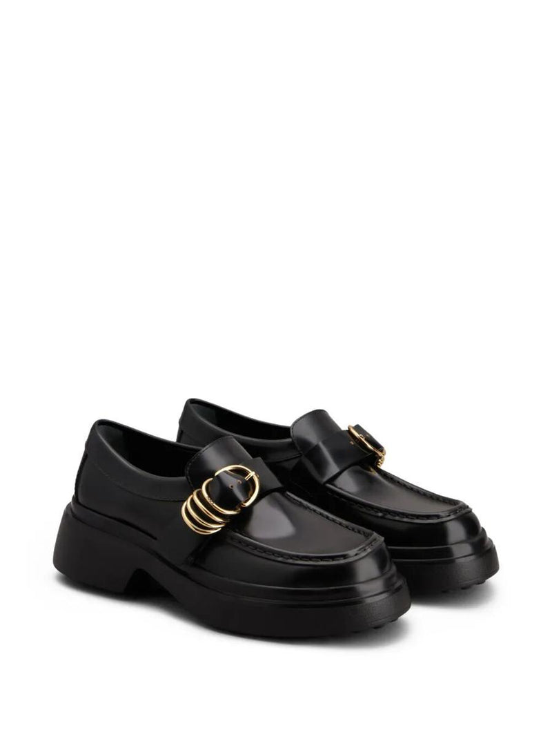 Tod'S Leather Chunky Loafers With Metal Buckle And Rings Shoes