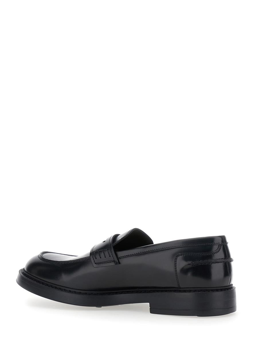 'Adler' Black Slip-On Loafers In Smooth Leather Man
