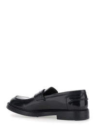 'Adler' Black Slip-On Loafers In Smooth Leather Man