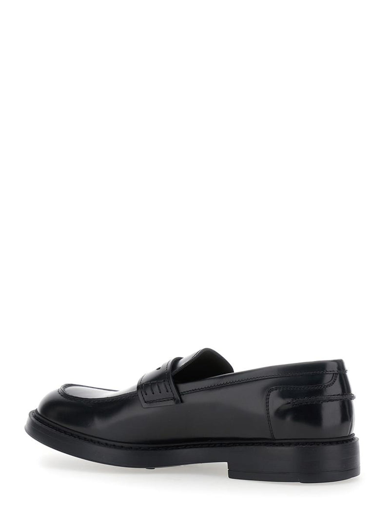 'Adler' Black Slip-On Loafers In Smooth Leather Man