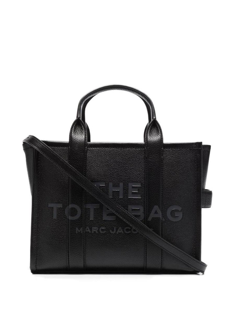 'The Small Tote Bag' Black Shoulder Bag With Logo In Grainy Leather Woman Marc Jacobs