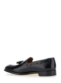 Black Slip-On Loafers With Tassel Detail In Smooth Leather Man