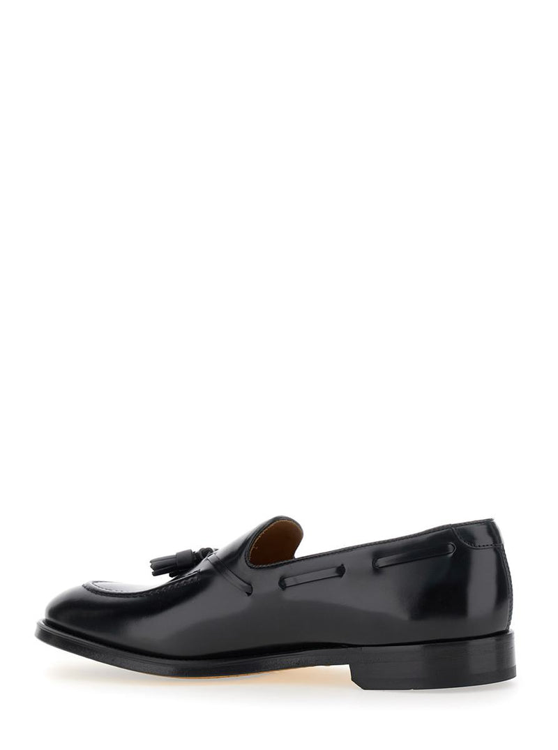 Black Slip-On Loafers With Tassel Detail In Smooth Leather Man