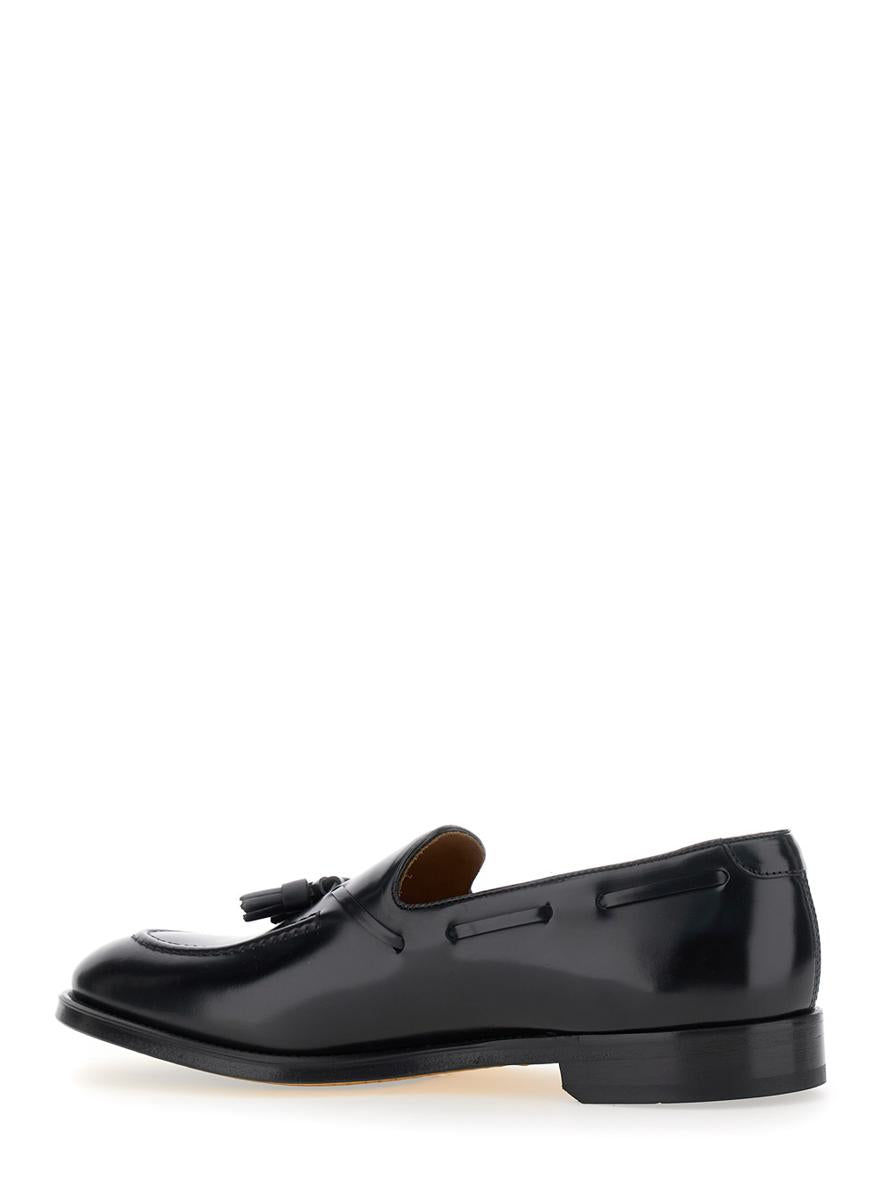 Black Slip-On Loafers With Tassel Detail In Smooth Leather Man