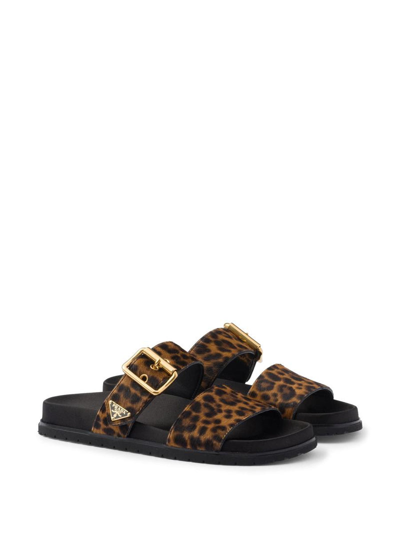 Prada Triangle-Logo Animal-Print Sandals