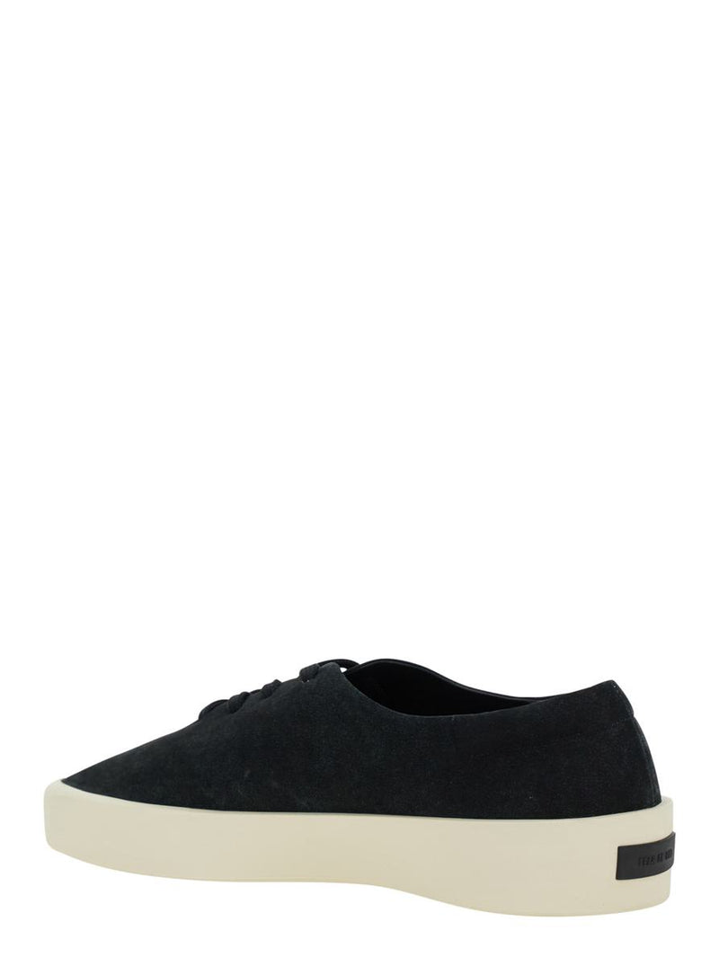 Black Low Top Sneakers With Logo Patch On The Rear In Suede Man