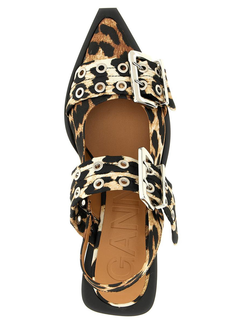 Ganni 'Leopard Satin Feminine Buckle' Slingback