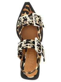 Ganni 'Leopard Satin Feminine Buckle' Slingback