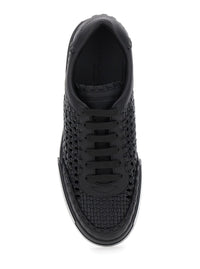 'Portofino' Black Sneakers With Mesh Inserts And Embossed Logo On The Side In Leather Man