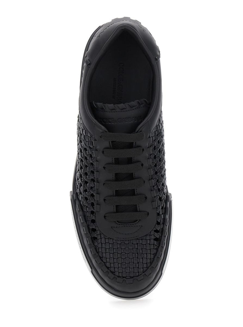 'Portofino' Black Sneakers With Mesh Inserts And Embossed Logo On The Side In Leather Man