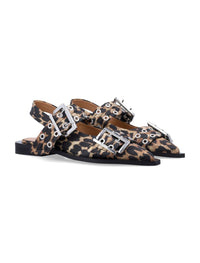Ganni Leopard Satin Feminine Buckle Ballerinas