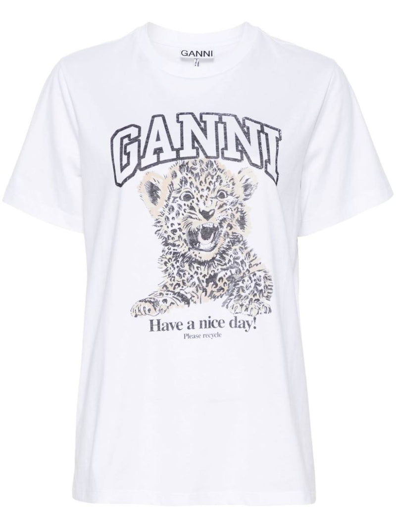 Ganni Leopard Organic Cotton T-Shirt