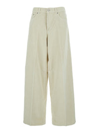 'Bethany' White Pants With Logo Patch On The Rear And Wide Leg In Corduroy Woman