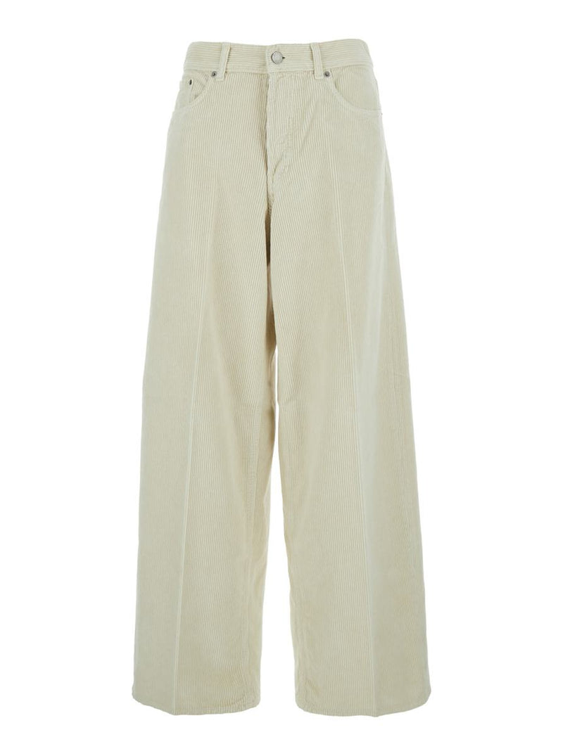'Bethany' White Pants With Logo Patch On The Rear And Wide Leg In Corduroy Woman