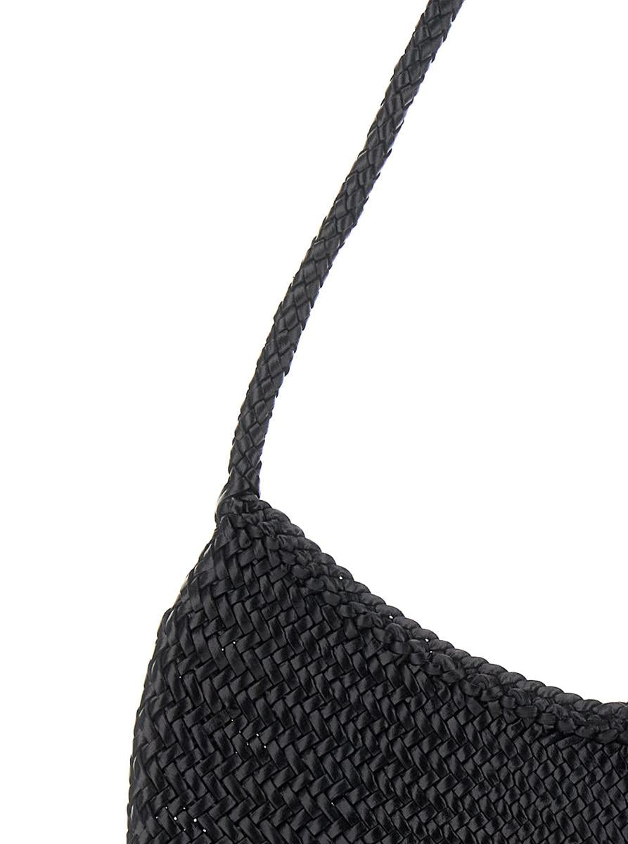 Black Crossbody Bag With Concealed Magnetic Closure And Interwoven Design In Leather Woman