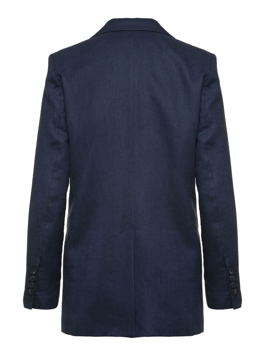 Blue Double-Breasted Jacket In Linen Woman