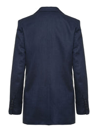 Blue Double-Breasted Jacket In Linen Woman