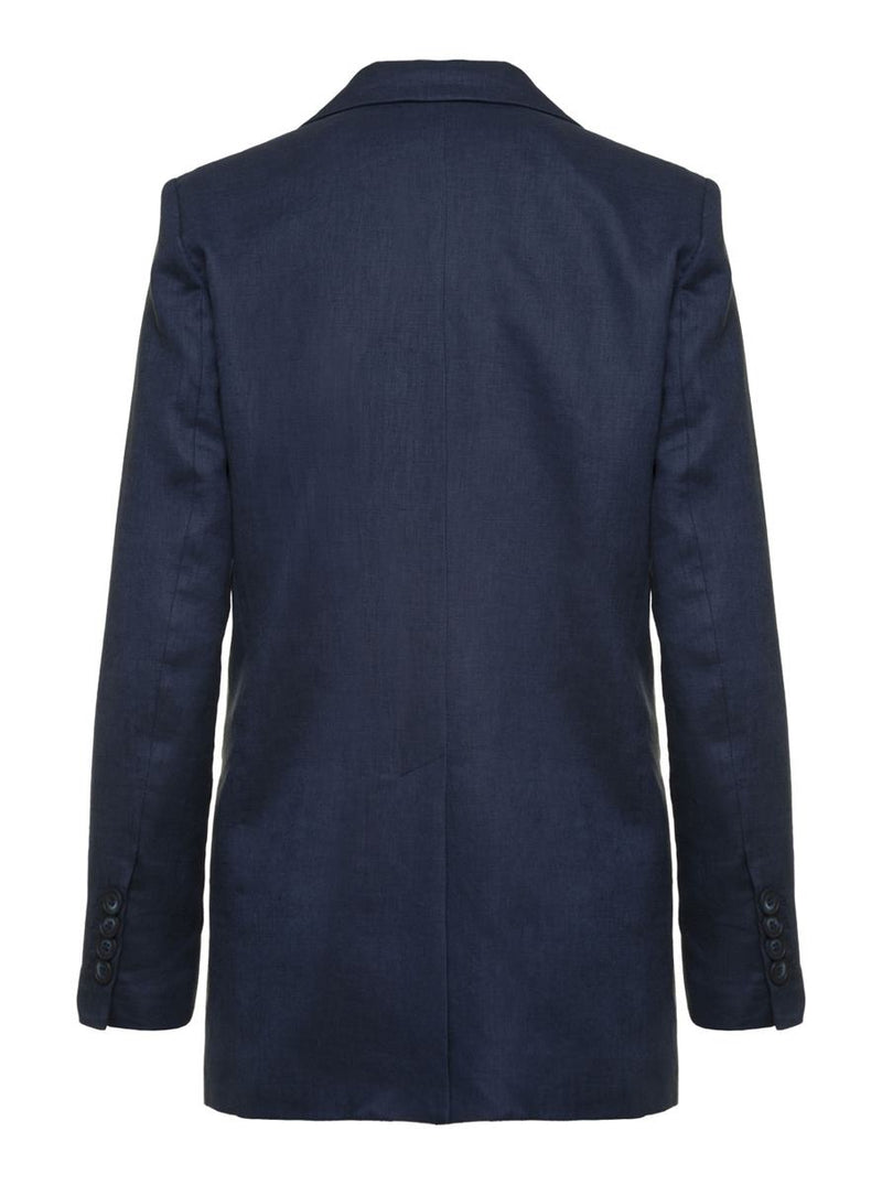Blue Double-Breasted Jacket In Linen Woman