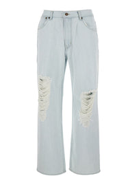 Light Blue Jeans With Logo Patch On The Rear And Ripped Details On The Front In Denim Man