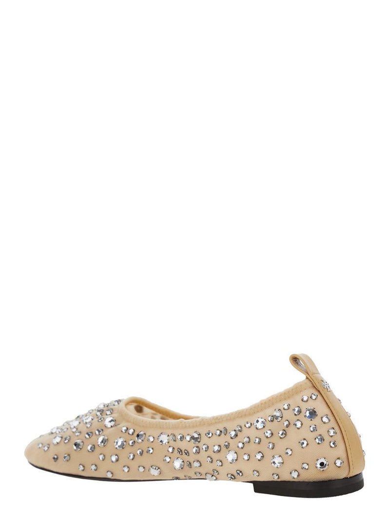 Beige Ballet Flats With All-Over Crystals Application In Tech Fabric Woman