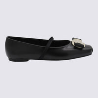 Salvatore Ferragamo Black Leather Flats