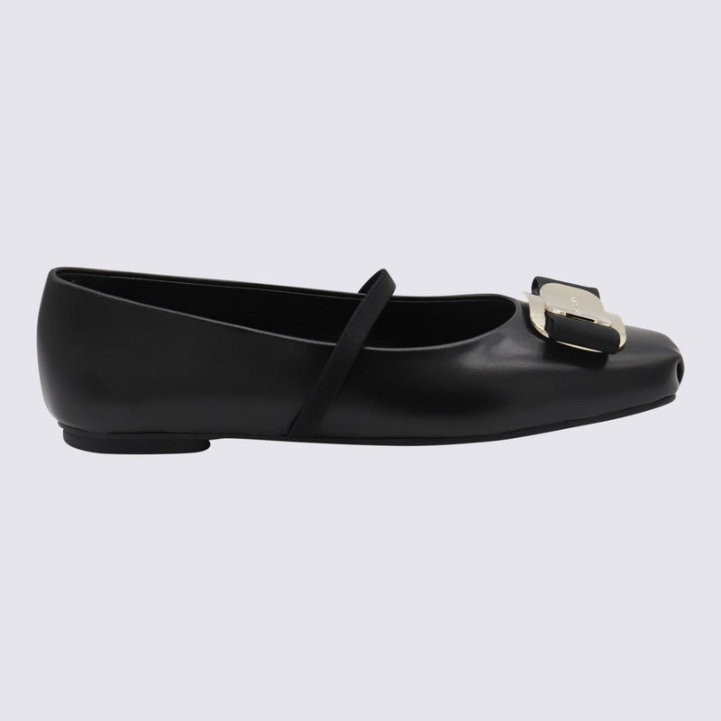 Salvatore Ferragamo Black Leather Flats